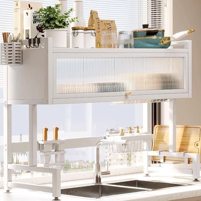 Home Furnishing Over The Sink Dish Drainer Drying Rack 3 Tier Over Sink Dish Rack for,oversink Dish Dry Rack,Space Saving Dish Drying Rack,Kitchen Sink Organizer countertop(White,75cm/29.5in)-Ruum Studio Home