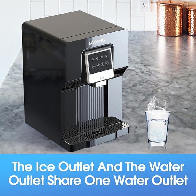 Countertop Bottleless Water Cooler Dispenser and Ice Maker with Water Line 17 lbs Daily Capacity Black(NO HOT Water/NO Filters)-Ruum Studio Home