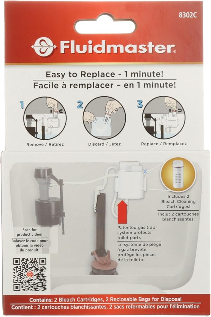 Fluidmaster 8302P8 Flush 'n Sparkle Automatic Toilet Bowl Cleaning System Bleach Replacement Cartridge Refills, 2-Pack-Ruum Studio Home