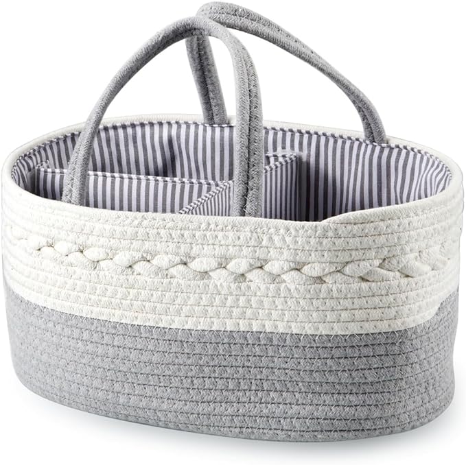 PandaEar Baby Diaper Caddy Organizer for Boys Girls, Portable Baby Diaper Basket, Travel Cotton Rope Diaper Caddy Change Organizer for Baby Shower Gifts Newborn Infants-Ruum Studio Home