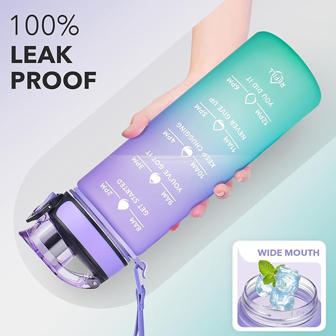 Enerbone Water Bottle, Leakproof BPA & Toxic Free, Motivational Water Bottle with Times to Drink and Straw, Fitness Sports Water Bottle with Strap for Office, Gym, Outdoor Sports-Ruum Studio Home