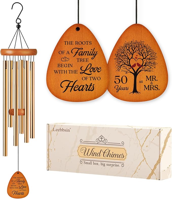 50th Wedding Anniversary Wind Chime, Happy 50th Anniversary Romantic Gifts for Couple, Parents, Wife, Husband, Friends, Golden Anniversarys Keepsake Gifts Ideas-Ruum Studio Home
