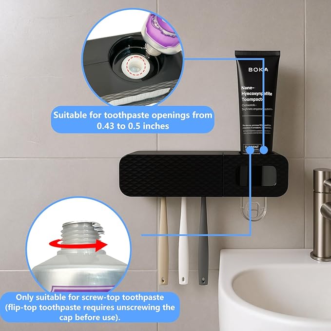 Smart Toothbrush Holder for Bathrooms, Toothbrush Cleaner Wall Mounted, Automatic Toothpaste Dispenser for Equipped with 3 Slots (Black)-Ruum Studio Home