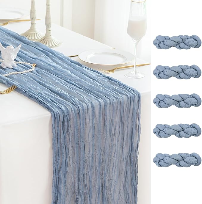 Sioloc 5 Pack Dusty Blue Cheesecloth Table Runner Fall Autumn Decor for Home 10ft Table Cloth for Tea Wedding Birthday Party Baby Bridal Shower Halloween Thanksgiving-Ruum Studio Home
