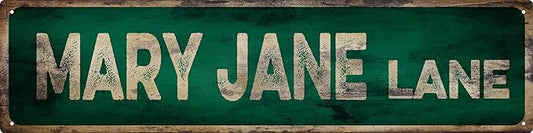 Vintage Tin Sign Retro Metal Mary Jane Lane Signs Stylish Wall Art Plaques for Home Decor Bathroom Kitchen House and Gothic Wall Decor or as a Unique Poster 16x4 in-Ruum Studio Home