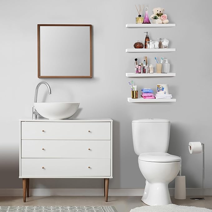 Sorbus Floating Shelves for Wall - 24" Bathroom Shelves, Wall Decor for Bedroom, Kitchen, Living Room, Home Decor & Book Storage - Mounted Floating Shelf with Invisible Brackets (White, 4 Pack)-Ruum Studio Home