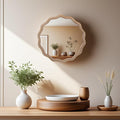 Round Mirror Vanity Mirrors for Bathroom with Wavy Wood & Beaded Frame - Wall Mirrors for Living Room,Entry Mirrors for Wall,Decorative Mirror-Ruum Studio Home