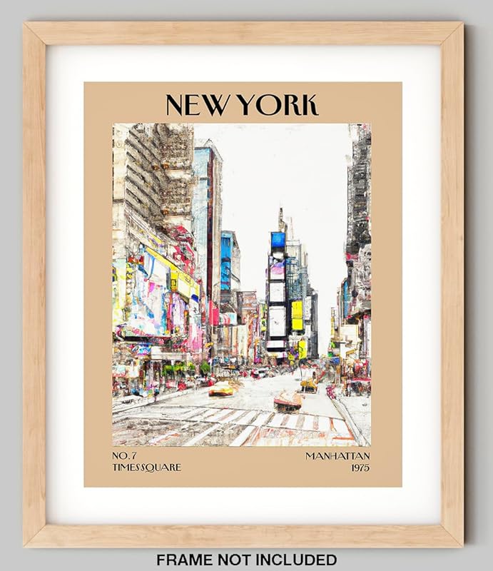 Retro Vintage New York Wall Art Print - 11x14 Unframed Poster - New York City Souvenirs, Cute Trendy Colorful Wall Decor (Times Square, 11x14")-Ruum Studio Home