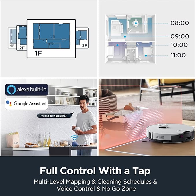 Eureka Robot Vacuum with Bagless Self Emptying Station, 2 in 1 Robotic Vacuum and Mop Combo, 60-Day Capacity, 4000Pa Suction, Auto Lifting Mop, LiDAR Navigation,NER E10s-Ruum Studio Home