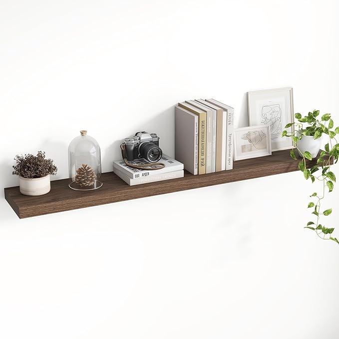 48 Inch Floating Shelves, 8 Inch Deep Floating Shelves for Wall, Hanging Shelf with Invisible Brackets, Deep Shelves for Bathroom, Bedroom, Living Room, Walnut, Set of 1-Ruum Studio Home