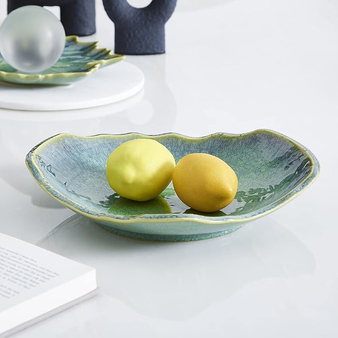 Ceramic Decorative Dish, 12'' Large Green Decorative Bowl, Versatile Centerpiece Decor, Key Bowl, Gift Decor Tray for Entryway Table Living Room Dining (12'' Dish)-Ruum Studio Home