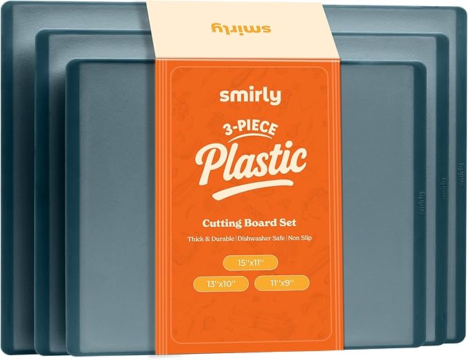 SMIRLY Plastic Cutting Board Set 3 Pieces, Non-Slip Dishwasher Safe Chopping Boards for Kitchen, Blue-Ruum Studio Home