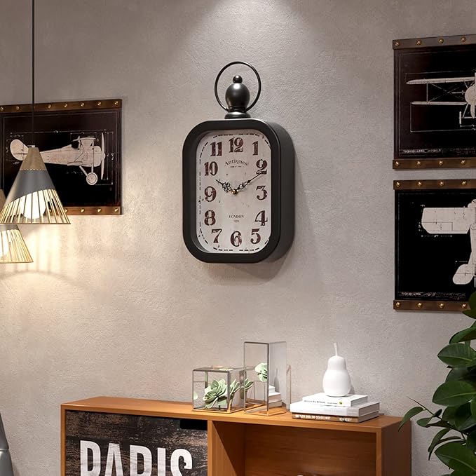 Menterry Small Retro Rectangle Wall Clock, Black Antique Vintage Style Decor Wall Clocks for Farmhouse,Bedroom,Kitchen,Bathroom (11" H x 6.1" W)-Ruum Studio Home