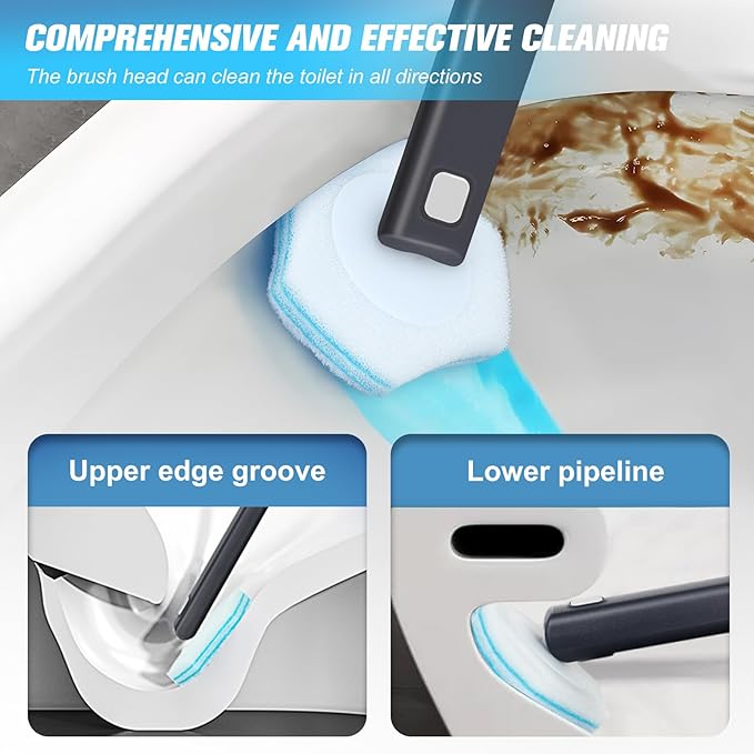 squish 2 Kit Disposable Toilet Brush with 32 Refills, Toilet Bowl Toilet Brush and Holder, Wall Mounted Toilet Brush with No Drilling Adhesive for Toilet Cleaning-Ruum Studio Home