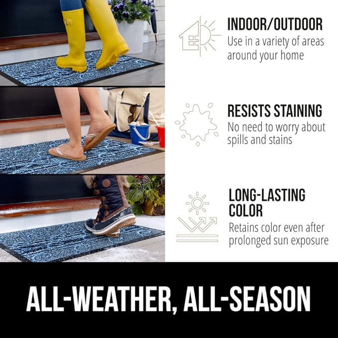 GORILLA GRIP 100% Waterproof All-Season WeatherMax Doormat, 47x35, US Designed Natural Rubber, Stain and Fade Resistant, Low Profile Indoor Outdoor Door Mats, Easy Clean Patio Mat, Ocean Blue Waves-Ruum Studio Home