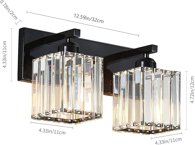 Modern Bathroom Vanity Light 2-Lights Plating Black Crystal Bathroom Wall Light Vanity Light Fixtures-Ruum Studio Home