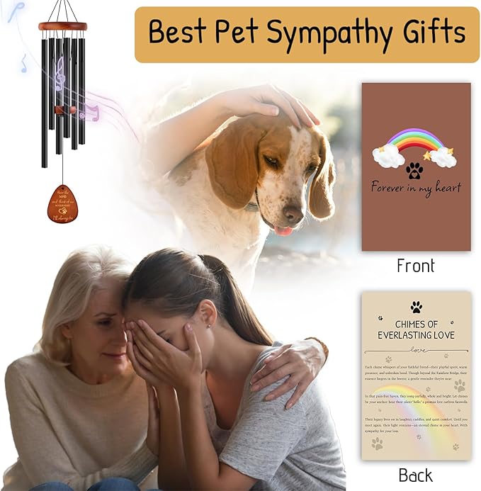 Pet Memorial Wind Chimes 26" - Dog Memorial Gifts for Loss of Dog, Dogs Remembrance Bereavement Gift, Pet Loss Sympathy Gifts (Design 3)-Ruum Studio Home