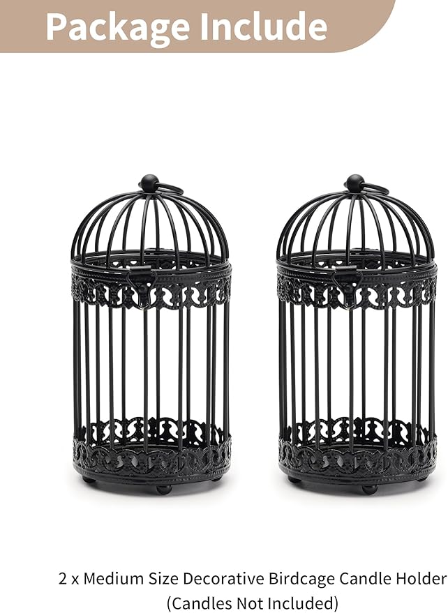 NUPTIO Black Decorative Bird Cage: Birdcage Hanging Lantern for Pillar Candles - Vintage Bird Cages Candle Holders for Halloween Christmas Table Centerpiece 7.7 Inch H-Ruum Studio Home