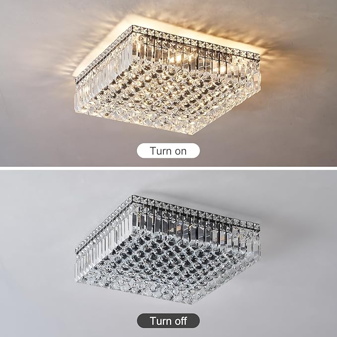 12-Lights Black Crystal Flush Mount Ceiling Light Fixtures,Elegant Crystal Chandelier Pendant Ceiling Lamp for Bedroom,Living Room,Dining Room,Hallway H5.9 x W20 x L20 (Bulb Not Included)Square-Ruum Studio Home