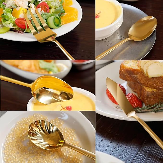 Silverware 45-Piece Gold Flatware Set with Serving Utensils Stainless Steel Thick Heavy Mirror Polished Cutlery Set for Wedding Hotel Restaurant, Service for 8-Ruum Studio Home