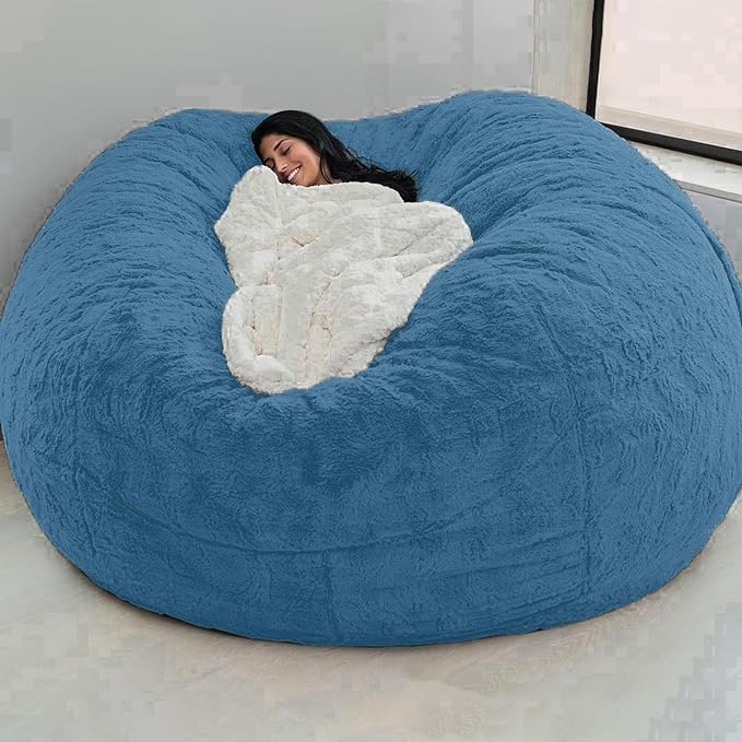 Big Huge Giant Bean Bag Chair for Adults, (No Filler) Bean Bag Chairs in Multiple Sizes and Colors Giant Foam-Filling Required- Machine Washable Covers, Double Stitched Seams (Jewel Blue,7FT)-Ruum Studio Home