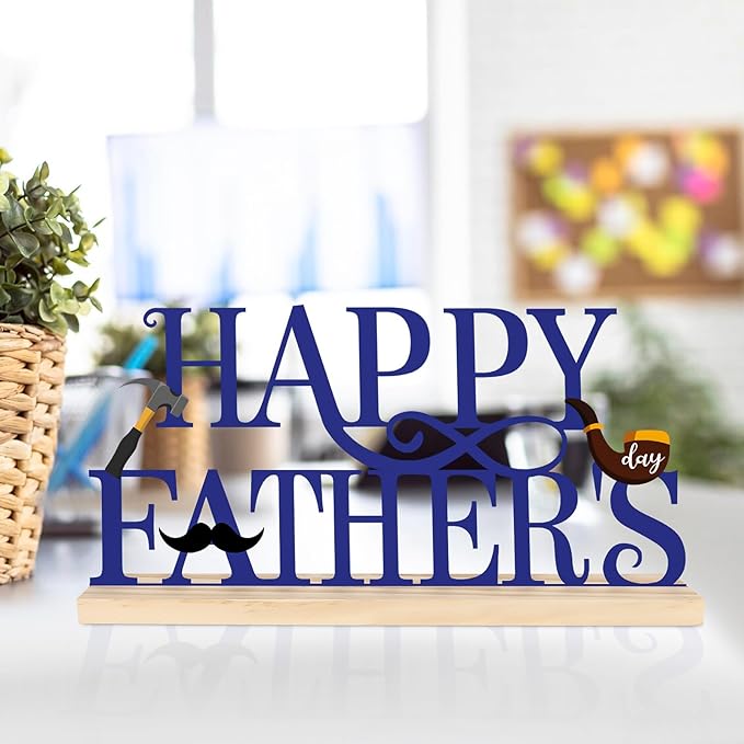 COCHIE Metal Happy Father's Day Sign, Fathers Day Decorations for Home, Shelf, Mantel, Indoor, Table Top Party Decoration, Fathers Day Gift for Dad from Daughter Son (Father's Day)-Ruum Studio Home