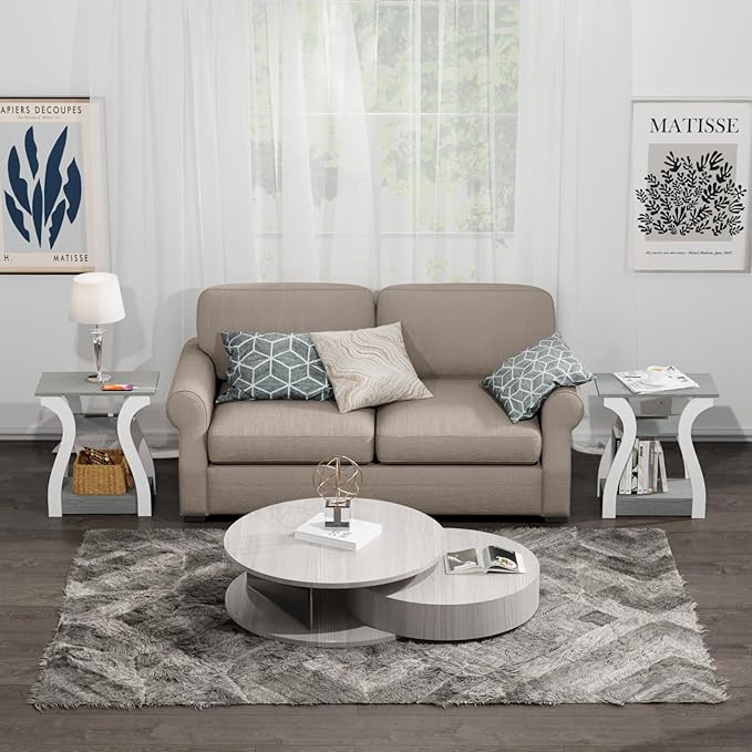 End Tables Living Room, Grey End Table with Charging Station, Grey Side Table, Nightstand for Bedroom, 3 Tier End Table with Storage Shelf for Living Room-Ruum Studio Home