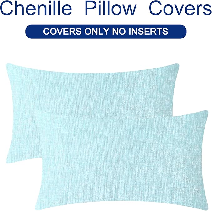 CaliTime Throw Pillow Covers Decorative 12 X 20 Inches Pack of 2 Cozy Chenille Cushion Cases for Couch Sofa Bed Living Room Home Light Blue Grey-Ruum Studio Home