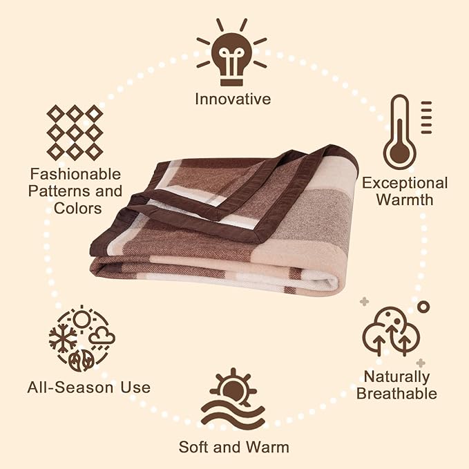 YOUR MOON 100% Pure Wool King Size, Australian Organic Natural Wool Blankets, Hypoallergenic Blanket for Bed, Medium Weight(Coffee, 90 * 108)-Ruum Studio Home