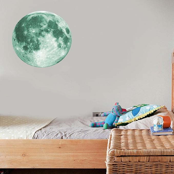 Quanhaigou Glow in The Dark Wall or Ceiling Moon Stickers – Green Luminous Big Moon Wall Stickers DIY Decor for Kid Room-Ruum Studio Home