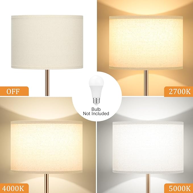 Ambimall 60'' Modern Floor Lamp with Shade, Tall Lamps for Living Room, Bedroom, Office, Dining Room, Beige Shade with Brown Pole(Without Bulb)-Ruum Studio Home