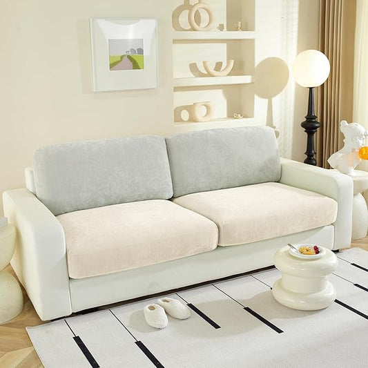 Individual Couch Cushion Covers, Stretch Sectional Couch Covers for L Shaped Sofa, Softer Chenille Sofa Covers for 2 Couch Cushions, Non-Slip Seat Slipcover Protector (2 Piece, Beige)-Ruum Studio Home