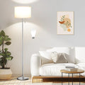 Ambimall Floor Lamps for Living Room with 3 Color Temperatures Bulb & Pull Chain Switch, 60" Modern Standing Floor Lamp for Bedroom Kids Room Study Room(White Shade & Silver Pole)-Ruum Studio Home