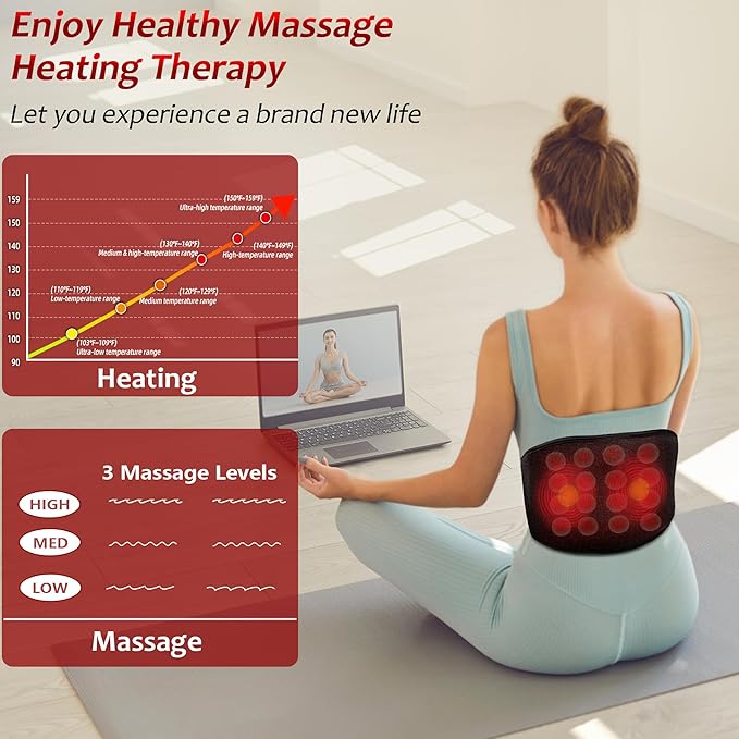 UTK Vibrating Far Infrared Heating Pad for Back Pain Relief, Hot to 159℉, Lower Back Massager Gift for Women Men, FSA-HSA Eligible, 3 Vibration, 16 Timers Auto-Off, 20 Jades, 35-55" Adjustable Size-Ruum Studio Home