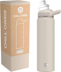 Chill Oasis Water Bottle | Compatible With Popular Flavor Cartridges | BPA Free, Leak Proof, Double-Walled Vacuum Insulated Stainless Steel, and Dishwasher Safe | Cold for 24 Hours (Beige, 22oz)-Ruum Studio Home