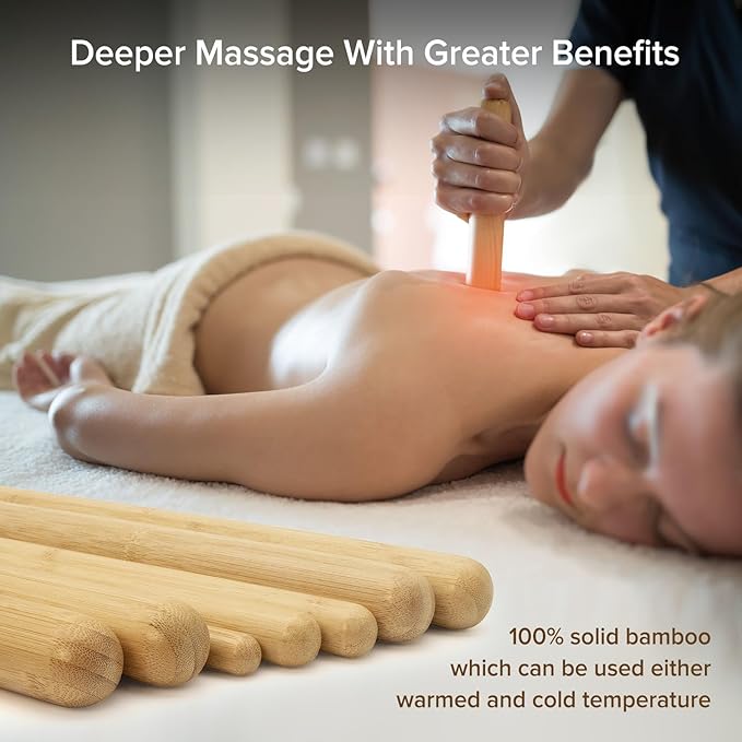 4PCS Solid Bamboo Massage Sticks & Guasha Set with Roller/Stick - 100% Bamboo Therapy Tools for Neck/Arm/Back/Legs/Full Body, Deep Tissue Massage, Muscle Relaxation, Body Shaping, Fatigue Relief-Ruum Studio Home