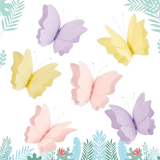 SUNBEAUTY Butterfly Party Decorations Hanging Butterfly Decorations 6Pcs Crepe Paper Garden 3D Butterflies Decor Pastel Paper Butterflies Decoration for Wedding Baby Shower Birthday Party Room Decor-Ruum Studio Home