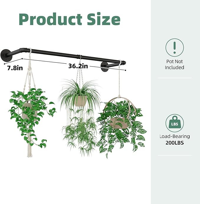 Plant Hanger Indoor Hanging Planters for Indoor Plants Hanging Plant Holder Black Metal Rod(Pot/Chain/Plant not Included-Ruum Studio Home