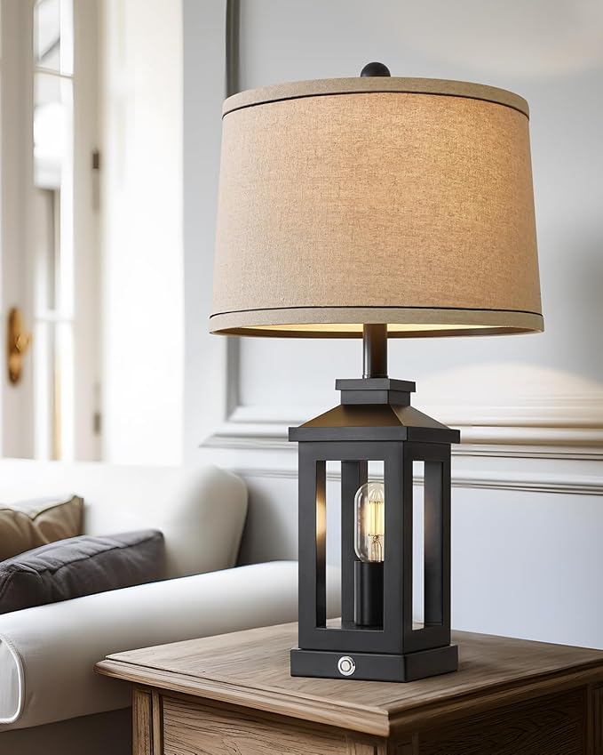 23.75" Retro Farmhouse Black Table Lamp for Living Room Bedroom Nightstand Single Pack Touch Control Bedside Nightlight Vintage Modern Lamp with USB C+A Ports and 2 Light Sources-Ruum Studio Home