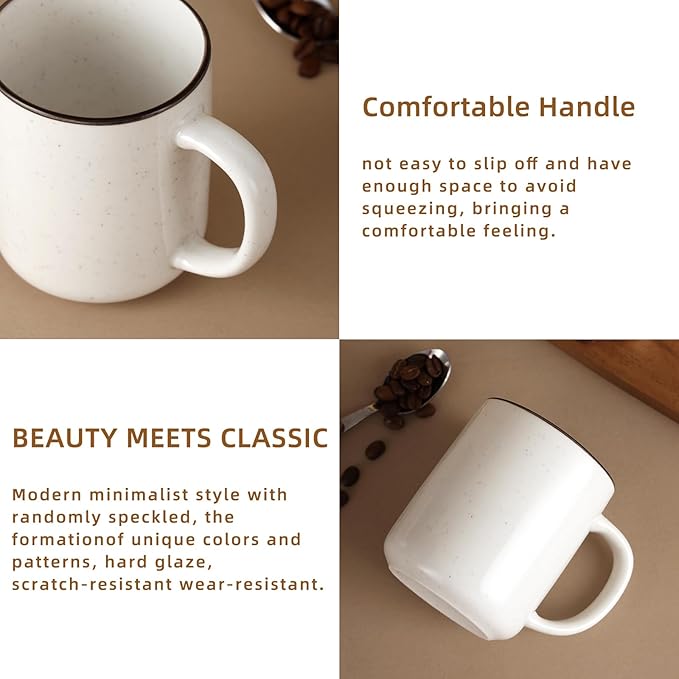 Ceramic Coffee Mug 12 oz Porcelain Coffee Mugs Set of 6 - Ceramic Coffee Cups with Handle and Speckled Patterns for Latte, Tea, Cocoa, Milk, Cappuccino, Microwave & Dishwasher Safe-Ruum Studio Home