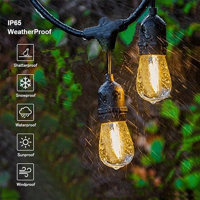 Svater Outdoor Led String Lights 50FT, Patio Lights with 16pcs S14 Shatterproof Bulbs, 1 Watt E26 Dimmable 2700K Warm White, IP65 Waterproof, Commercial Grade Light-Ruum Studio Home