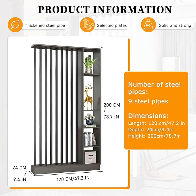 Wall Room Divider,Freestanding Room Divider with Shelves,Wood Room Divider Screen with Storage Cabinet, Wall Divider for Room Separation, for Home Office Decorative J 47.2×9.4×78.7in-Ruum Studio Home