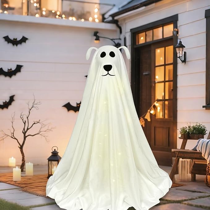 DAZONGE Halloween Decorations, Light-Up Freestanding Spooky Ghost Dog with Remote String Lights Battery Operated, Halloween Ghost Dog for Front Door Porch Yard Lawn Home Party-Ruum Studio Home