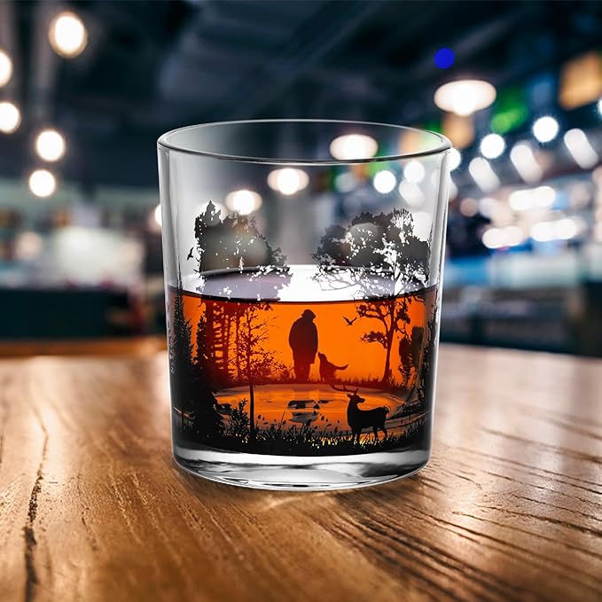 Old Fashioned Whiskey Glasses, Stemless Wine Glasses with Gift Box, 10Oz Rocks Glass for Scotch Cocktail Bourbon Vodka Liquor, Unique Gifts for Dad, Husband, Father's Day, Anniversary-Ruum Studio Home