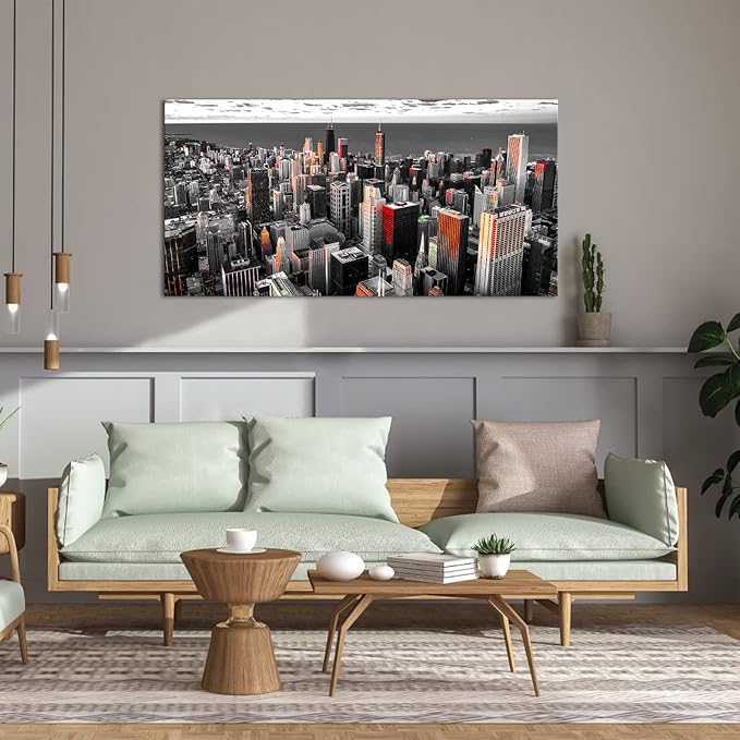 Nachic Wall Black and White Chicago Canvas Print Art Modern Chicago Downtown at Sunset Pictures Painting Modern Cityscape Giclee Artwork for Home Office Living Room Bedroom Decoration 24x48Inches-Ruum Studio Home