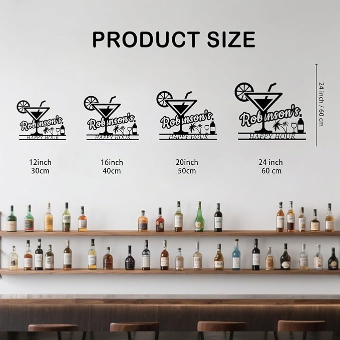 Happy Hour Metal Bar Sign - Personalized Wine Wall Art, Rustic Home Bar Decor, Custom Cocktail & Wine Themed Metal Signs for Indoor/Outdoor - MADE IN USA-Ruum Studio Home