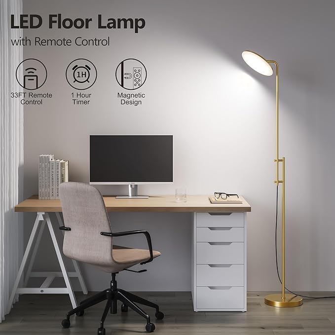 SUNMORY 32W/3000LM Floor Lamps, Super Bright LED Standing Lamp with Remote Control, Adjustable Tall Lamp with 350°Rotating Head, Modern Dimmable Torchiere Corner Lamp for Living Room, Bedroom, Office-Ruum Studio Home
