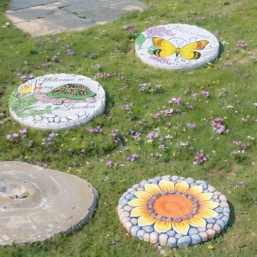 Sunflower Stepping Stones Outdoor Garden - Pavers for Outside Walkway Garden Stones Garden Stepping Stones Outdoor Decorative Stone for Garden 9.5 * 9.5 * 0.7 Inch LC Lcdecohome-Ruum Studio Home