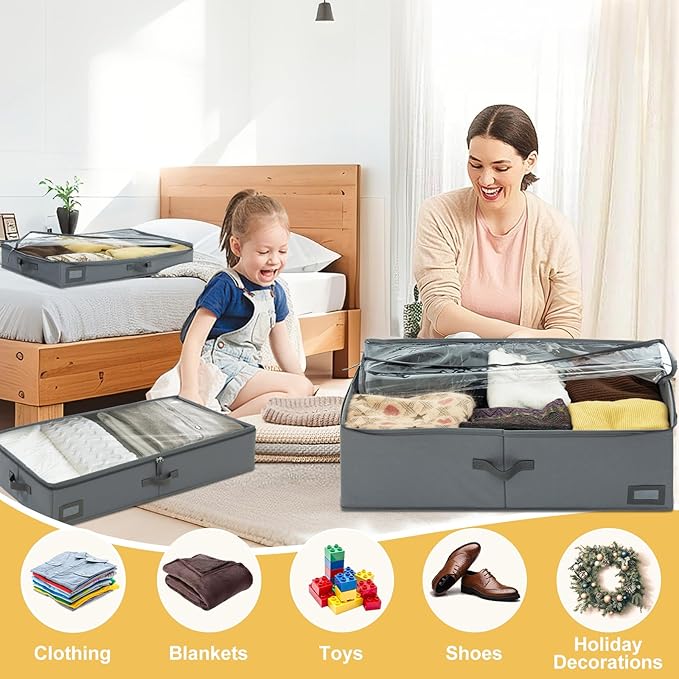 10-Inch Under Bed Organizer, Large Under Bed Storage Container, Underbed Storage Box for Seasonal Clothing, Sweaters, Shoes, Blankets, Wrapping Paper, Sheets & Toys, Yarn 33" L×17" W×10" H-Ruum Studio Home