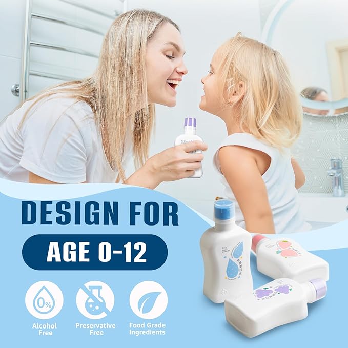 Mouthwash for Kids P113+ Peptide Anti Cavity Mouth Rinse Alcohol Free for Teeth and Gums Safe Oral Hygiene for Newborn to Toddler 11.08 fl oz (11.08 Fl oz, Strawberry)-Ruum Studio Home